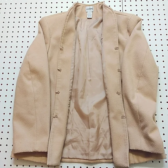 4 for $20! Bundle 4 items w/ this title and offer $20! Chico's Lined Tan Jacket - Picture 3 of 5